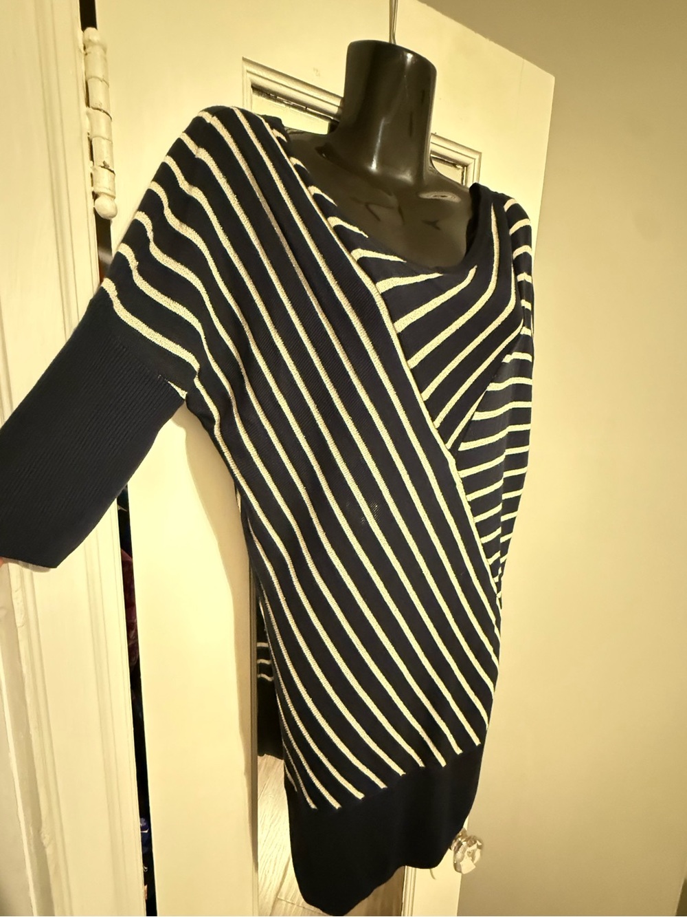 Caché Vintage Metallic Striped Dolman Sleeve Ribbed Tunic Sweater Dress NWT M